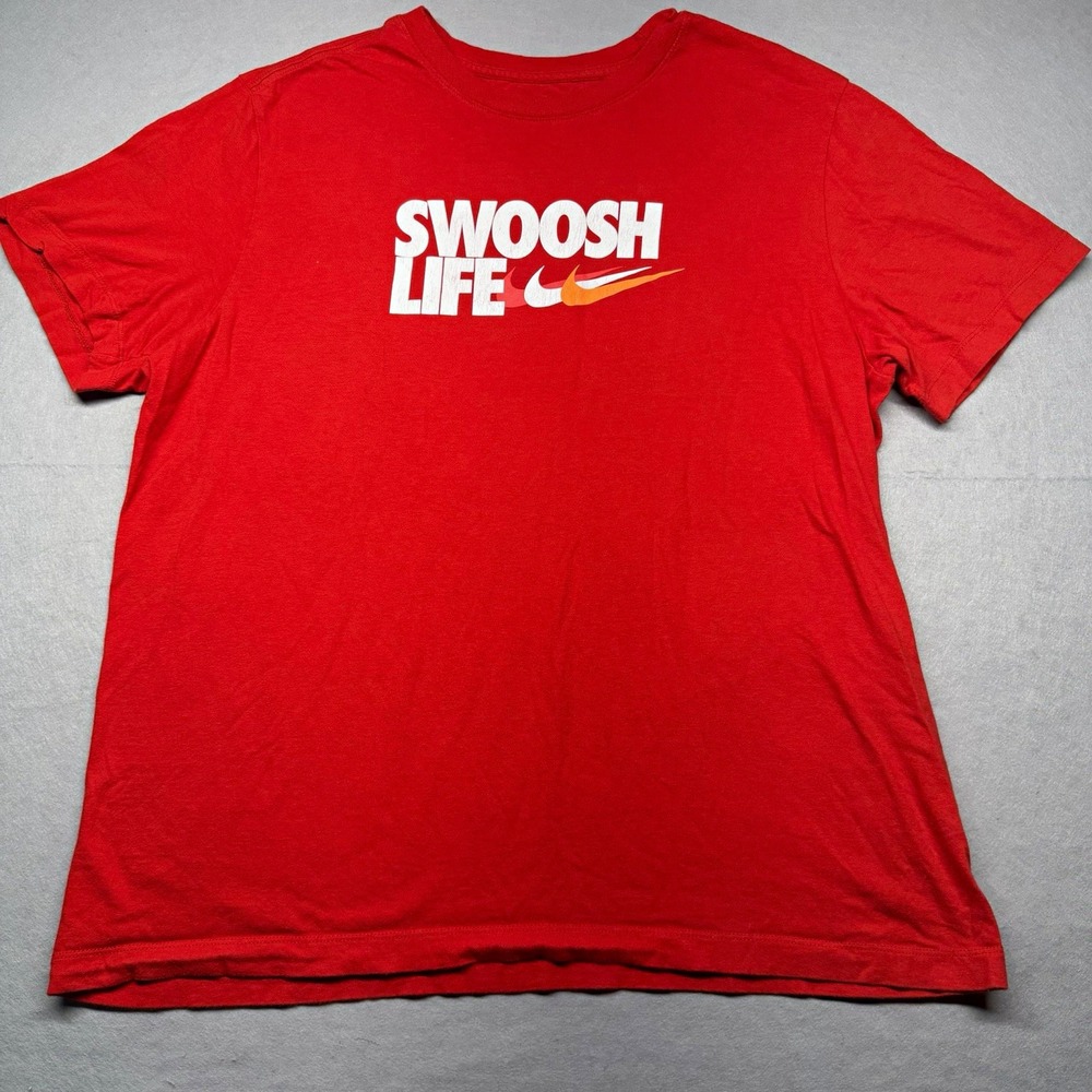 Nike The Nike Tee Men's L Red Swoosh Life Graphic Logo Crew Neck T-Shirt
